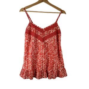 Hang Ten Womens Red White Cotton Spaghetti Babydoll Pullover Tank Top - Size L